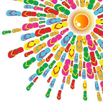 Multicolor flip flops splash and sun isolated over white background. Vector file layered for easy manipulation and custom coloring.