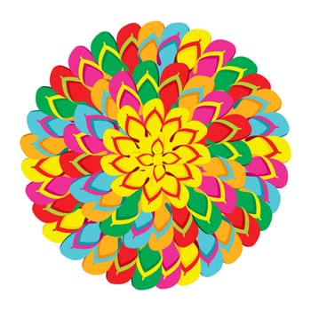 Mandala shape made with multicolor flip flops isolated over white background. Vector file layered for easy manipulation and custom coloring.