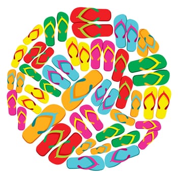 Circle made with multicolored flip flops isolated over white background. Vector file layered for easy manipulation and custom coloring.