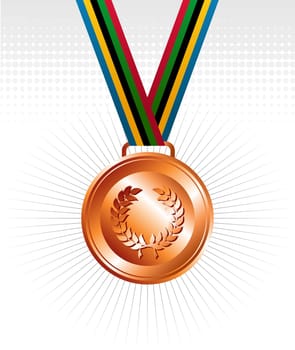 Olympic bronze medal with ribbon elements set background. Vector file layered for easy manipulation and customisation.