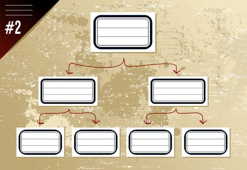 Vintage hierarchy diagram with arrows and retro labels. Vector file layered for easy manipulation and custom coloring.