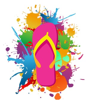 Flip flops over paint color splash isolated over white. Vector file layered for easy manipulation and custom coloring.