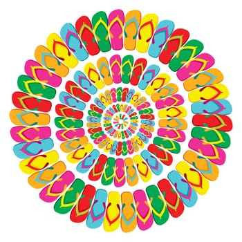 Multicolored flip flops mandala isolated over white background. Vector file layered for easy manipulation and custom coloring.