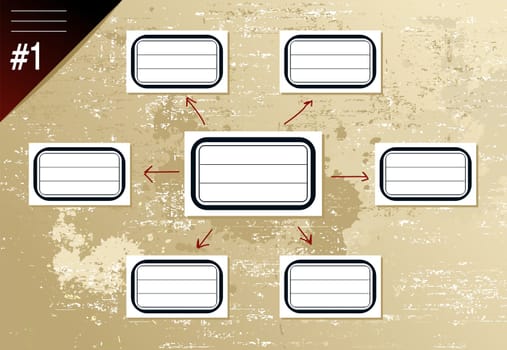 Vintage social diagram with arrows and retro labels. Vector file layered for easy manipulation and custom coloring.
