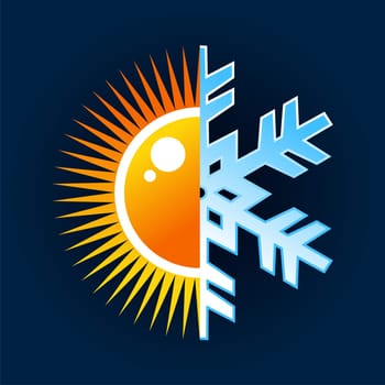 Winter and summer, hot and cold temperature icon over blue background. Vector file layered for easy manipulation and custom coloring.