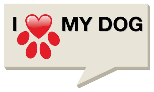 I love my dog with paw heart over social media bubble. Vector file layered for easy manipulation and custom coloring.
