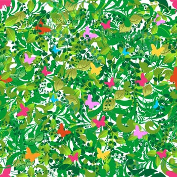 Leaf, flower and butterfly pattern background. Vector file layered for easy manipulation and custom coloring.