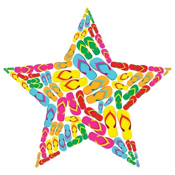 Star shape made with flip flops isolated over white background. Vector file layered for easy manipulation and custom coloring.