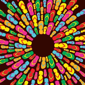 Flip flops summer splash mandala over dark background. Vector file layered for easy manipulation and custom coloring.