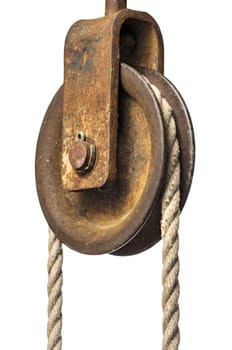Old pulley with rope
