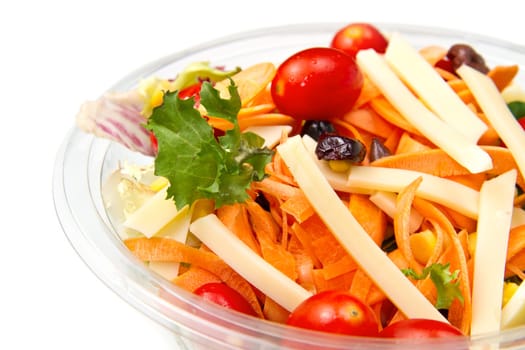 fresh salad with tomatoes, carrots and cheese
