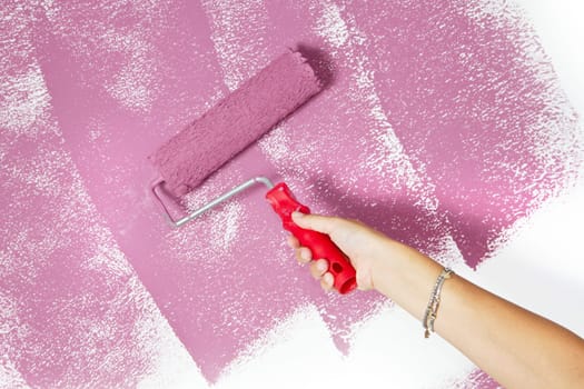 roller brush with pink pain