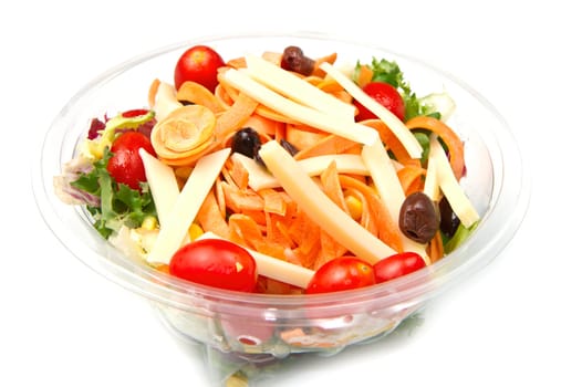 fresh salad with tomatoes, carrots and cheese