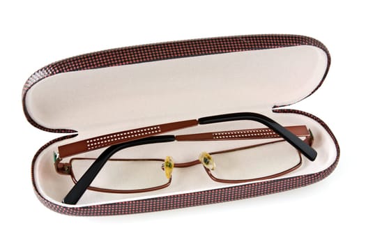 glasses in the case on a white background