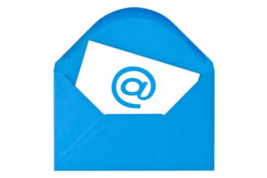 Blue envelope with email symbol. Isolated on white background