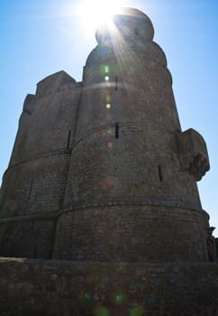Fort on Tatihou Island in France in the Sun with lens flare