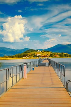 Bridge to Agios Achillios Island at Prespa Lakes in Greece.