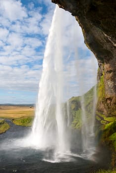 side view of the waterfall Seljalandsfoss in Iceland