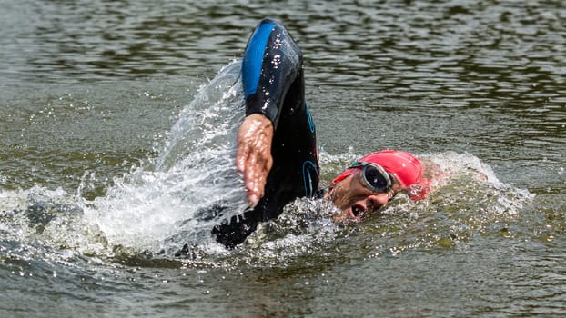 Triathlete swimming