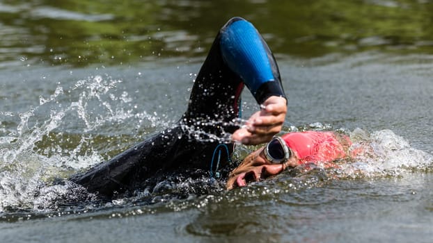 Triathlete swimming