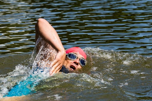 Triathlete swimming