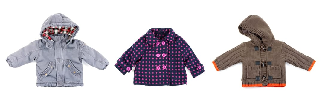 collage of warm children's clothing with a hood. The image was compiled from photos