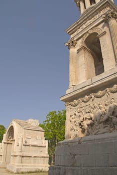 Triumphal arch in Glanum.  Roman city situated south of Saint-Remy-de-Provence France. Vertically.