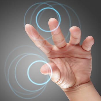 male hand working on touch screen interface as concept