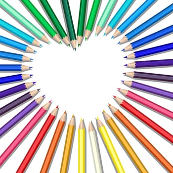 Colored pencils in a heart shape
