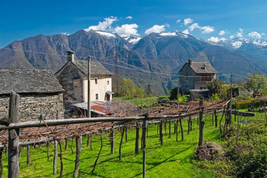 landscape of an alpine village in spring, Domodossola, Italy
