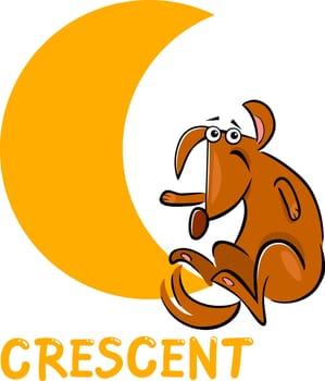 Cartoon Illustration of Crescent Basic Geometric Shape with Funny Dog Character for Children Education