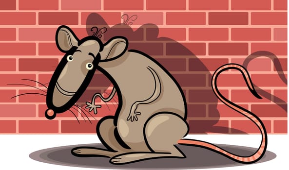 Cartoon Humorous Illustration of Rat Against Brick Wall