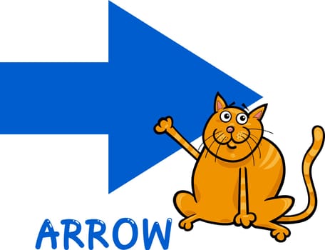 Cartoon Illustration of Arrow Basic Shape with Funny Cat Character for Children Education