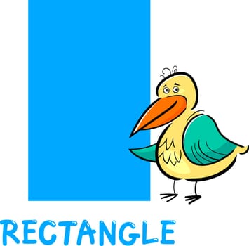 Cartoon Illustration of Rectangle Basic Geometric Shape with Funny Bird Character for Children Education
