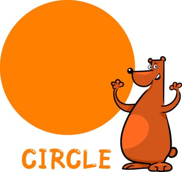Cartoon Illustration of Circle Basic Geometric Shape with Funny Bear Character for Children Education