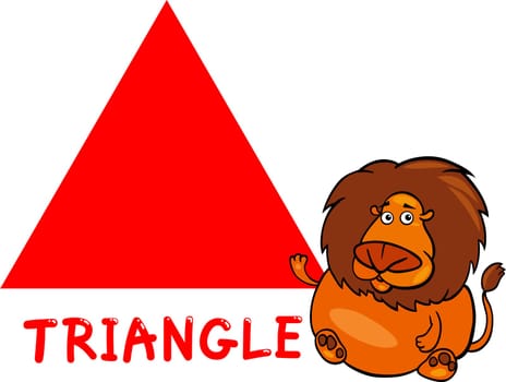 Cartoon Illustration of Triangle Basic Geometric Shape with Funny Lion Character for Children Education