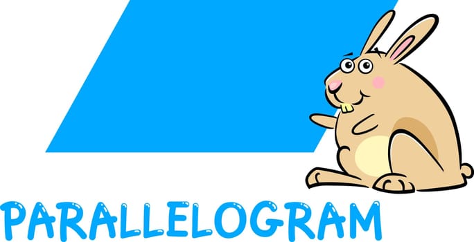 Cartoon Illustration of Parallelogram Basic Geometric Shape with Funny Bunny Character for Children Education