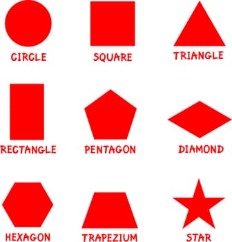 Illustration of Basic Geometric Shapes with Captions for Children Education