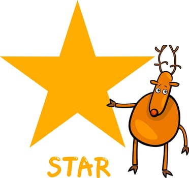 Cartoon Illustration of Star Basic Geometric Shape with Funny Deer Character for Children Education