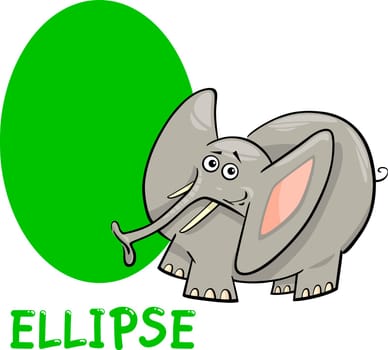 Cartoon Illustration of Ellipse or Oval Basic Geometric Shape with Funny Elephant Character for Children Education