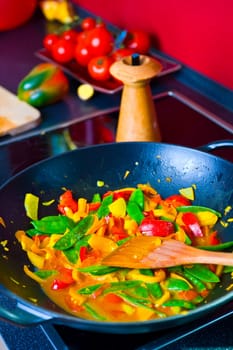 wok with colorful vegetables