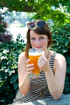 young woman in the beer garden