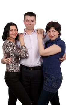 man and two women isolated on white background