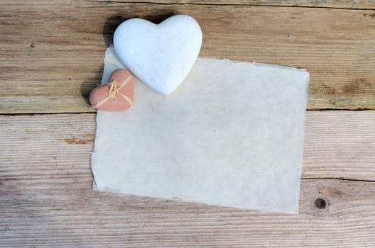 Handmade Paper Heart Flowers Old Wood Background