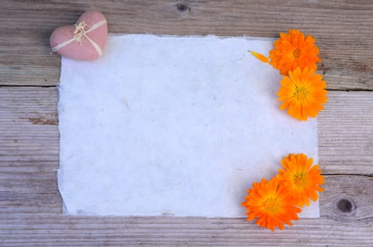 Handmade Paper Heart Flowers Old Wood Background