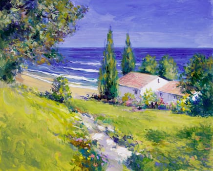 "House by the Sea"" - Acrylic Paints on Wooden Panel"