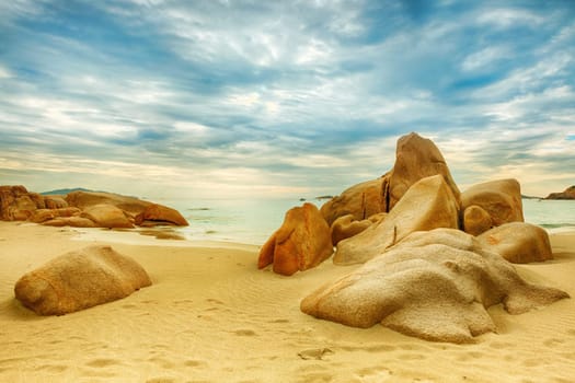 Beautiful beach. Stones on the foreground