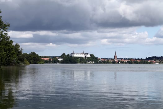 Plön Castle with Lake,Church Tower and Clouds - Schleswig-Holstein