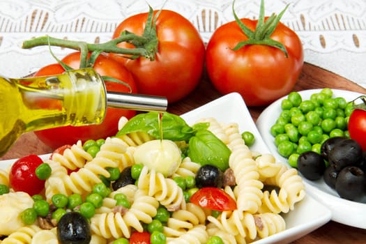 Pasta salad with mozzarella and basil