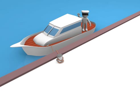 3d man with a luxury motor yacht